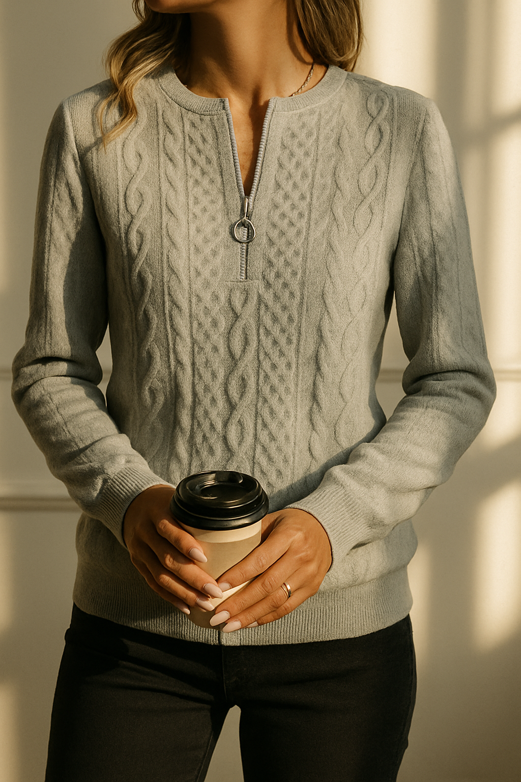 Thai Cable Knit Zipper Sweater