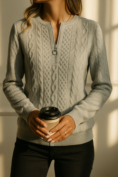 Thai Cable Knit Zipper Sweater