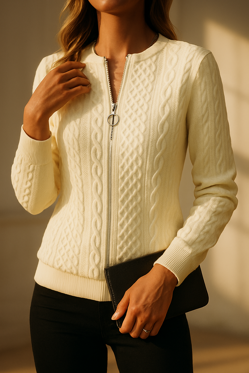 Thai Cable Knit Zipper Sweater
