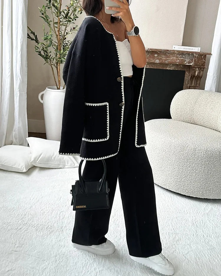 Elegant two-piece set with contrasting stitching