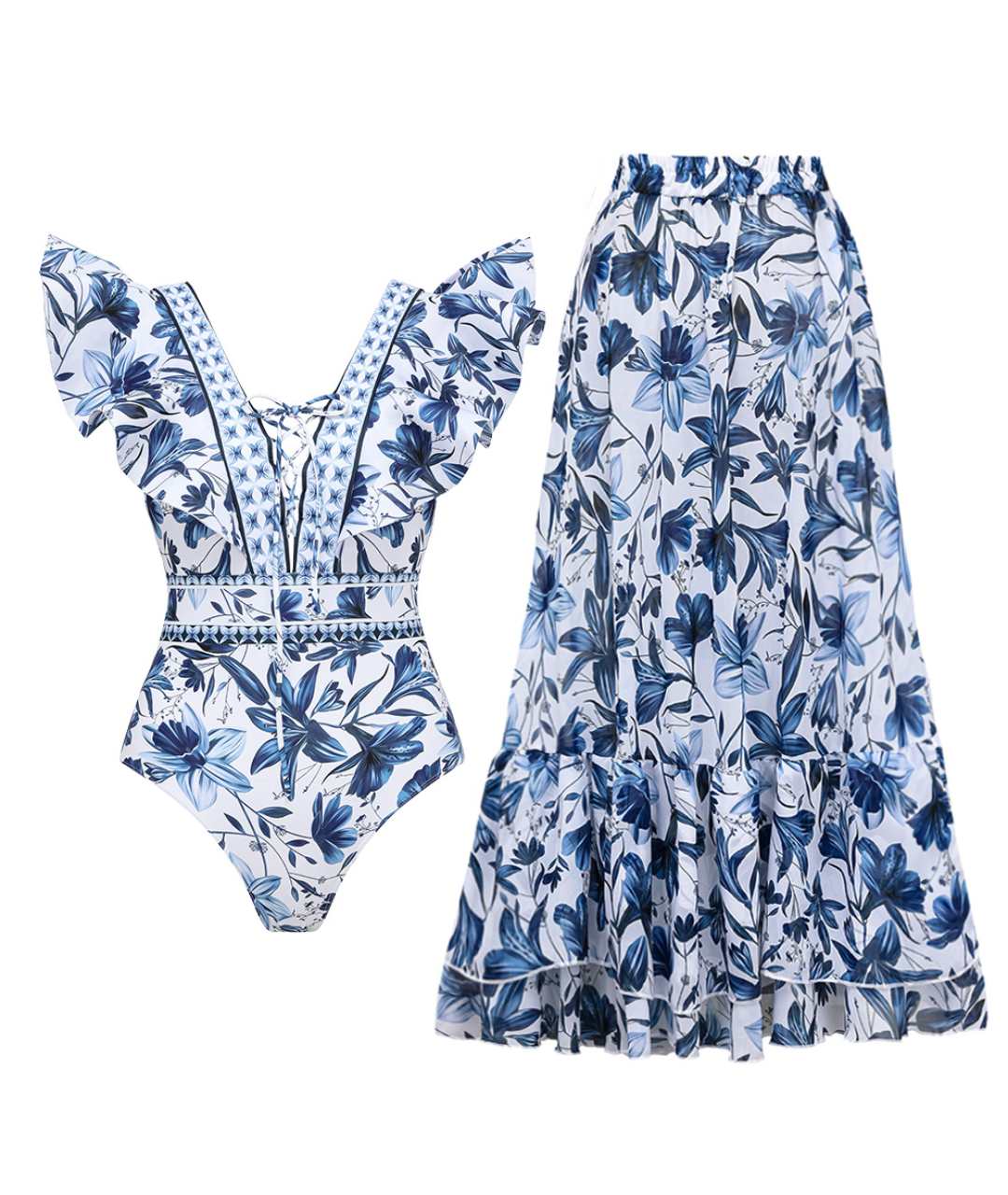 LOTTE - 2-IN-1 V-SPLIT SWIMSUIT WITH MATCHING SKIRT