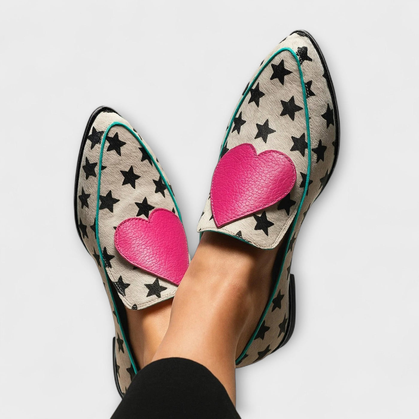 Jovie – Beige Moccasins with Heart Embellishment