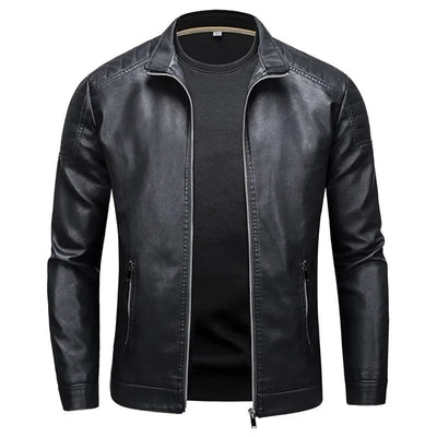 Stand Collar Leather Jacket